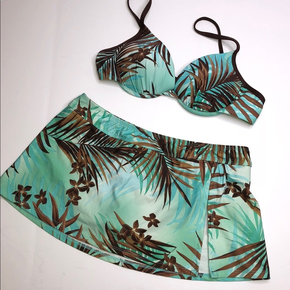 Athena Other - Athena Skirted 2 piece Brown & Green Bikini Size 8